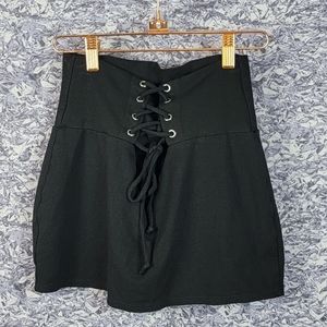 Lace-Up Mini Black Pencil Skirt